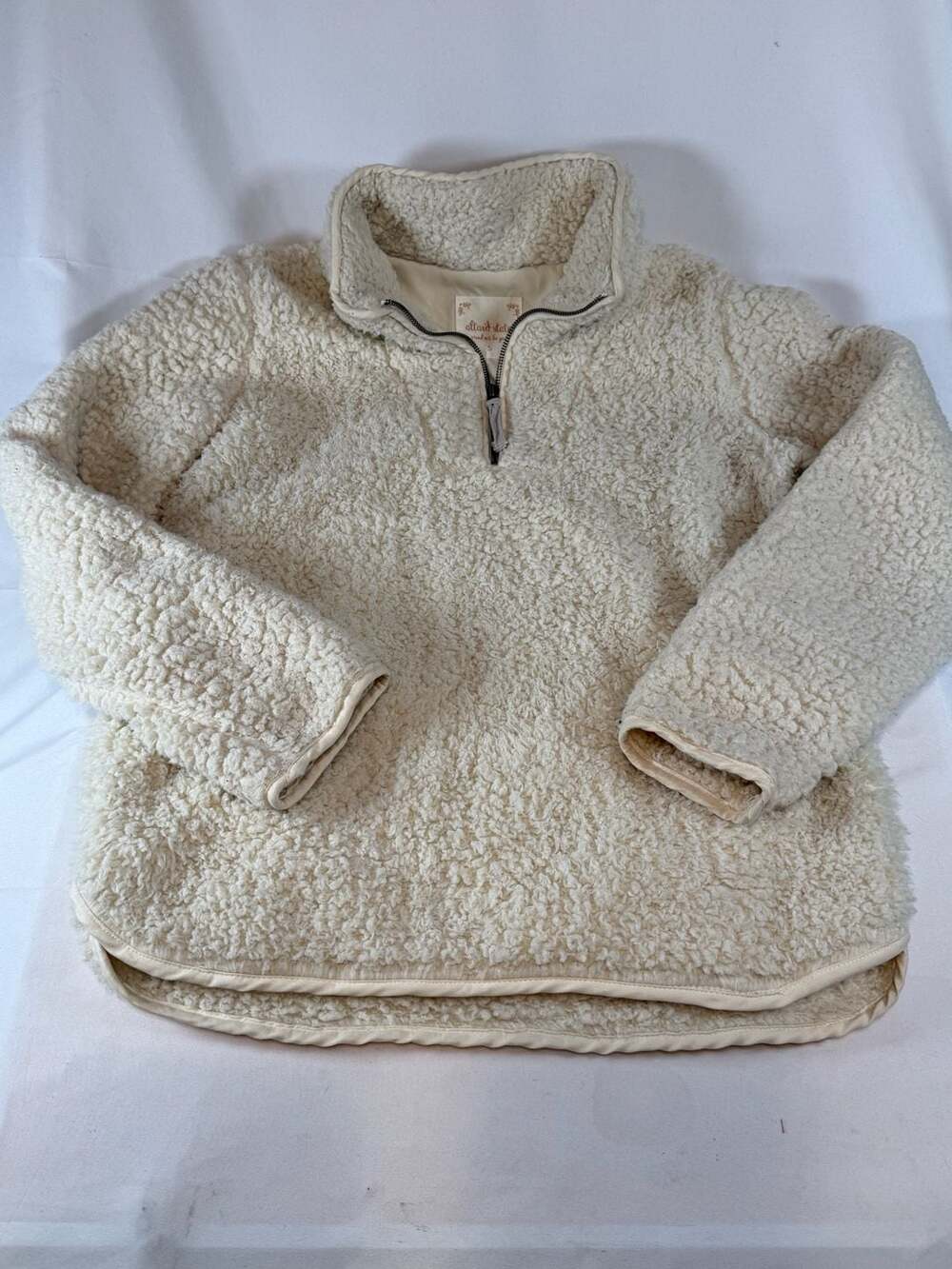 Altar'd State Womens Oversized Sherpa Pullover Size S Milk White 1/4 Zip Fall Es